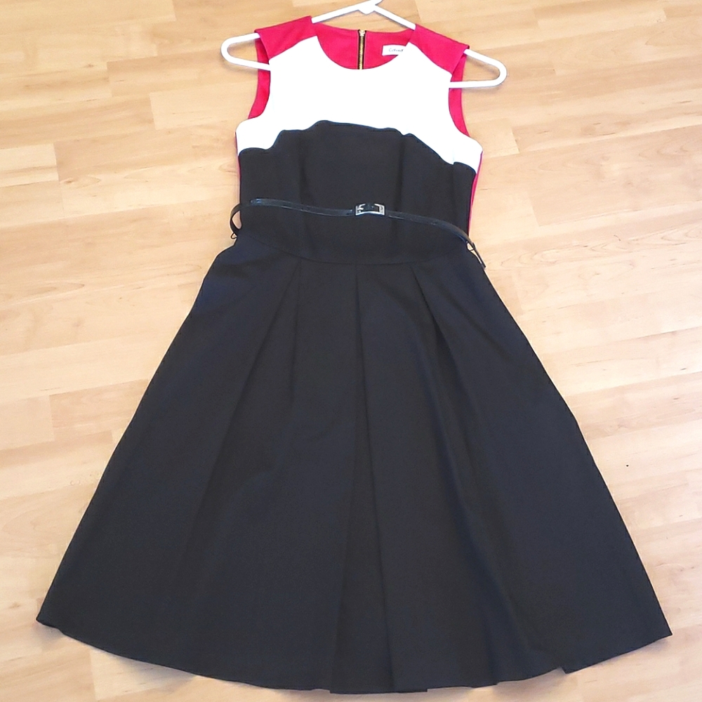 Calvin Klein sleeveless belted fit and flare dress